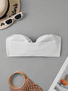 SHEIN Swim Curve Haut De Maillot De Bain Sans Bretelles Simple Et Polyvalent Grande Taille Pour La Natation Et Les Vacances