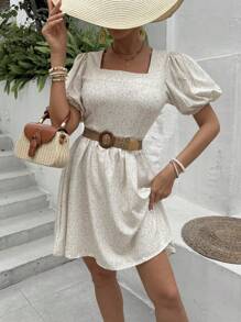 Chiquease French Style Leisure Lantern Sleeve Dress - Apricot - View 5