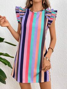 SHEIN VCAY Women's Round Neck Striped Dress - Multicolor - View 6