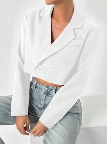 SHEIN EZwear Women's Fashionable Solid Color Cropped Blazer Jacket In Fall/Winter
