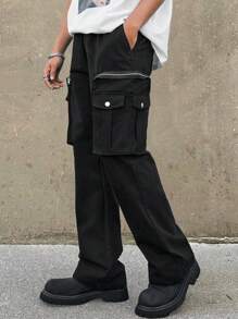 Manfinity Hypemode Men's Solid Color Cargo Pants - Black - View 3