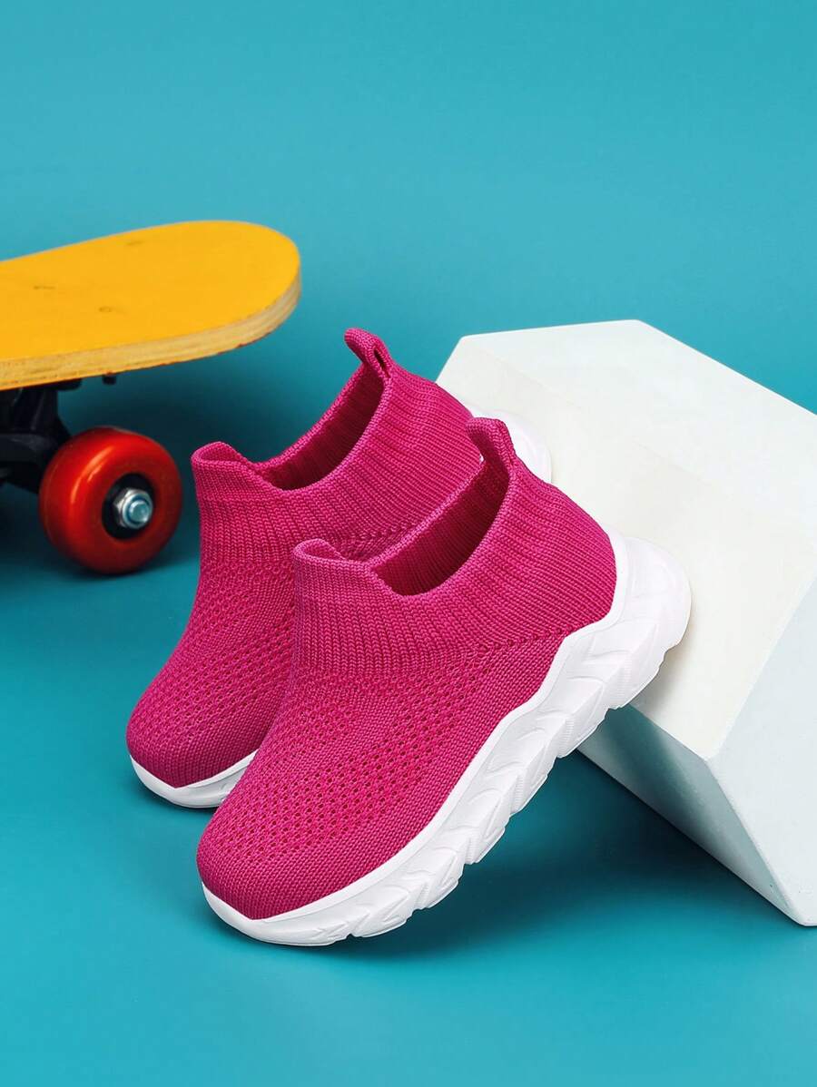Kids' Lightweight Breathable Slip-On Athletic Shoes, Elastic Uppers Easy To Wear, Suitable For Children's Foot Shape, Solid Color Suitable For Daily Wear, Back To School Student Shoes, Spring/Autumn - Hot Pink - View 1