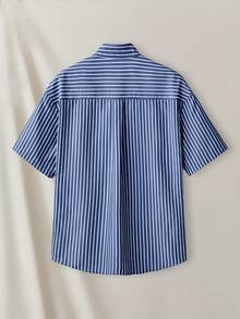 Manfinity RebelGame Nam Sọc Ngắn tay Giải trí Dệt Áo sơ mi - Xanh và trắng - Xem 2