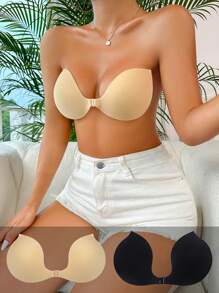 Wedaily 2Pcs Women'S Plain Front Fixing Nipple Covers Sticky Bra - Apricot - View 2