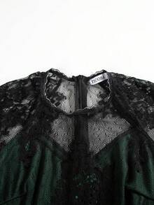 Floral Lace Scallop Trim Dress - Dark Green - View 7