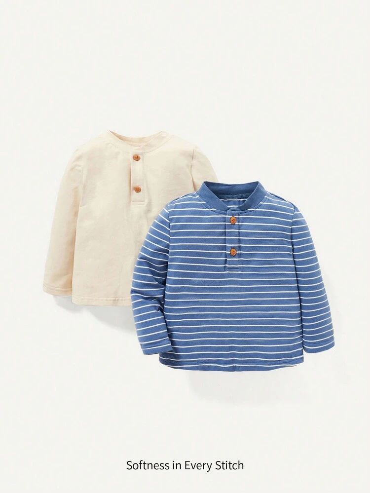 Baby Boy 2pcs Striped Half Button Tee