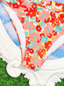 SHEIN Swim Ladies' Floral Print Bandeau Bikini Set With Underwire, Beach Vacation Bikini Set, Non-Shirred, Random Print Summer Beach - Multicolor - View 3