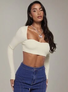 SHEIN BAE Sexy Croptop Met Lange mouwen En Vierkant Halslijn , Geschikt Voor Daten , Feest , Nachtclub , Vakantie , Muziek festival