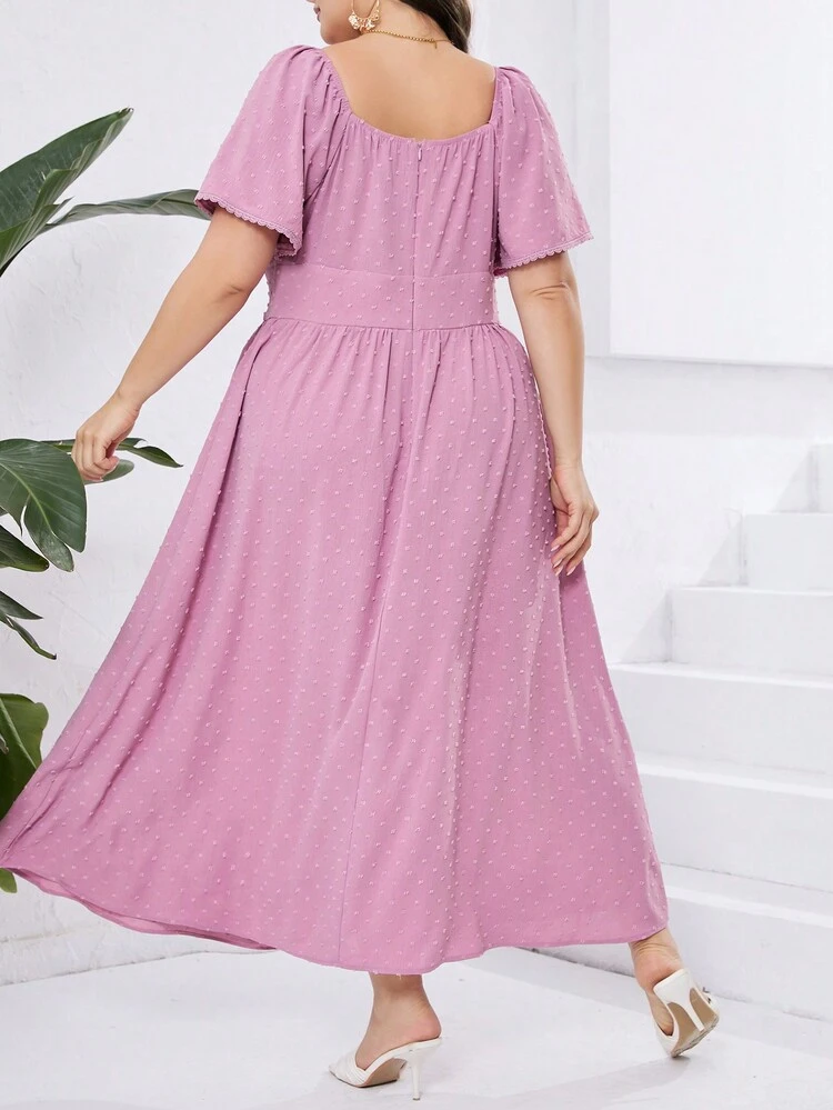 Women's Lace Sleeve Cuff & Neckline Decor Plus Size Dress