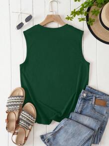 INAWLY Ladies' Stylish Letter Printed Women's Tank Top - Dark Green - View 2