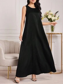 Al Najma Arabisches Damenkleid Mit Einfarbigen Flare Saum