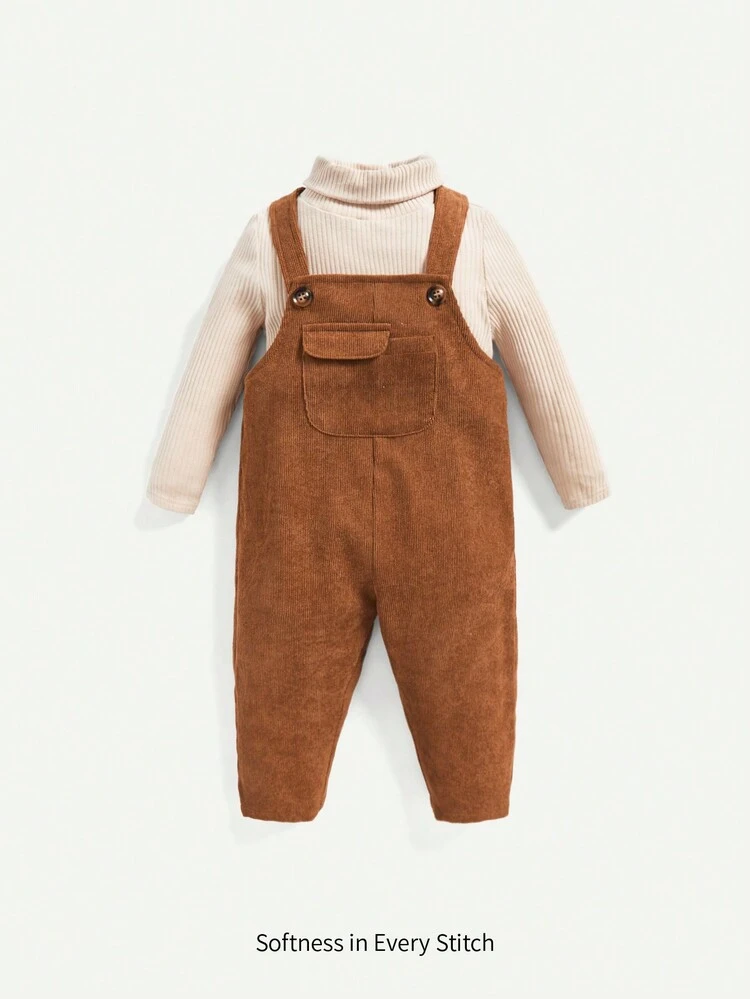 Baby Boy Turtleneck Tee & Pocket Front Overall Jumpsuit