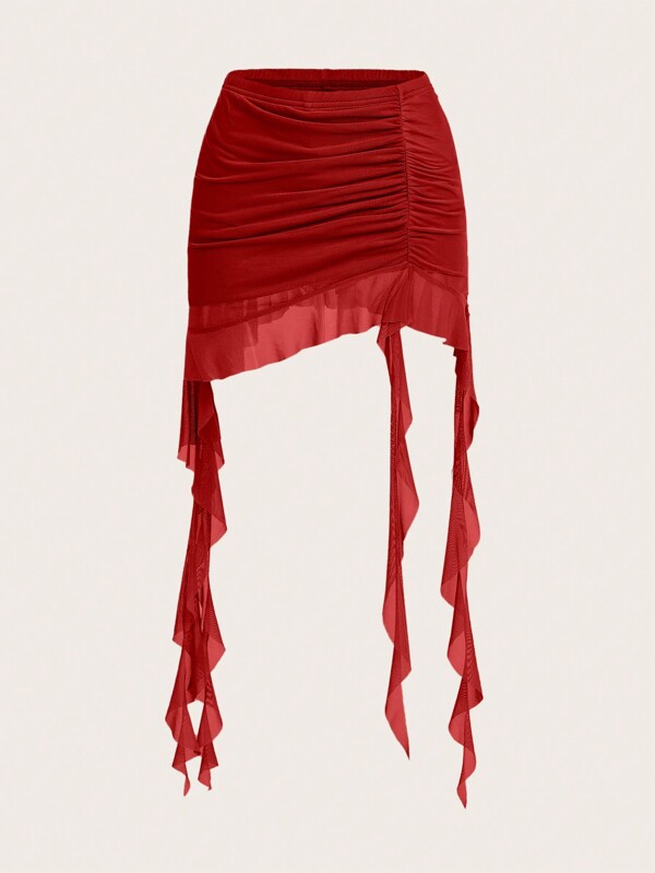 SHEIN ICON Women's Fashionable Asymmetrical Seaweed Fringe Bodycon Skirt