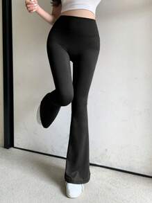 DAZY 女士黑色喇叭休闲打底裤，返校季服装紧身裤 - 黑色 - 查看 4