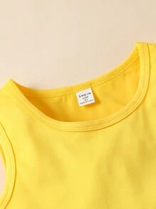 Sparklyn 少女两件套/组 可爱蝴蝶结圆领褶皱A字无袖上衣和印花短裤 夏季套装 - 黃色 - 查看 6