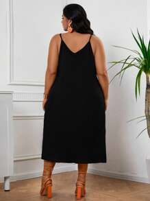 SHEIN VCAY 大尺碼夏季休閒葉片印花背心連身裙，適合度假/外出 - 彩色 - 查看 2