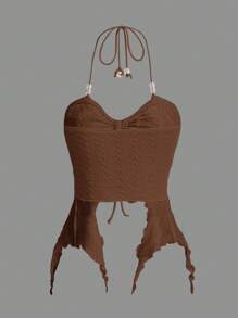 SHEIN ICON Top Blanco De Cuello Halter Con Dobladillo Asimétrico Y Cordón En La Parte Delantera