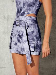 SHEIN BAE Women's Fashionable Tie Dye Waist Belted Bodycon Skirt - Blue - View 6