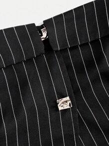 Sweetra 女士條紋露背背心和長褲套裝 - 黑色 - 查看 7