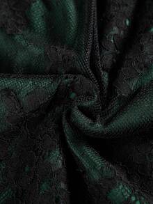 Floral Lace Scallop Trim Dress - Dark Green - View 4