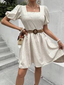 Chiquease French Style Leisure Lantern Sleeve Dress - Apricot - View 1