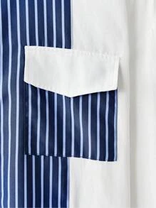 Manfinity RebelGame 男士編織休閑條紋拼接長袖襯衫 - 彩色 - 查看 5