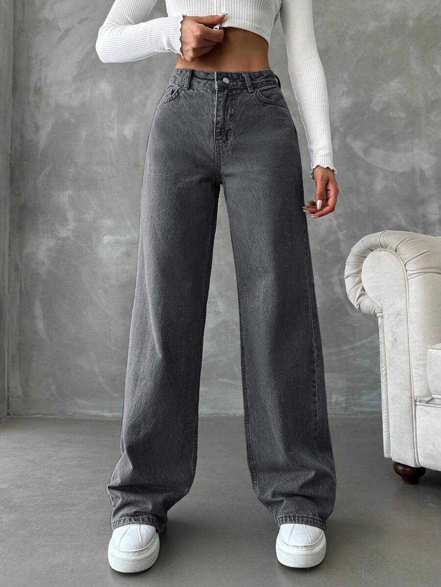 EURMUSE Của phụ nữ quần ống rộng Quần jean - Xám - Xem 1