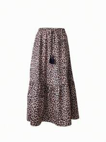 Falda Larga Midi Para Mujer Con Estampado De Leopardo - Multicolor - Ver 3