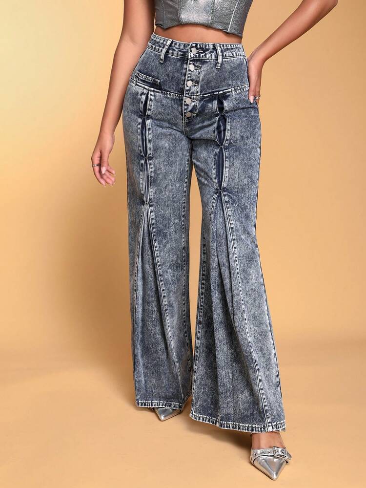 Women'S Button Front Flared Jeans