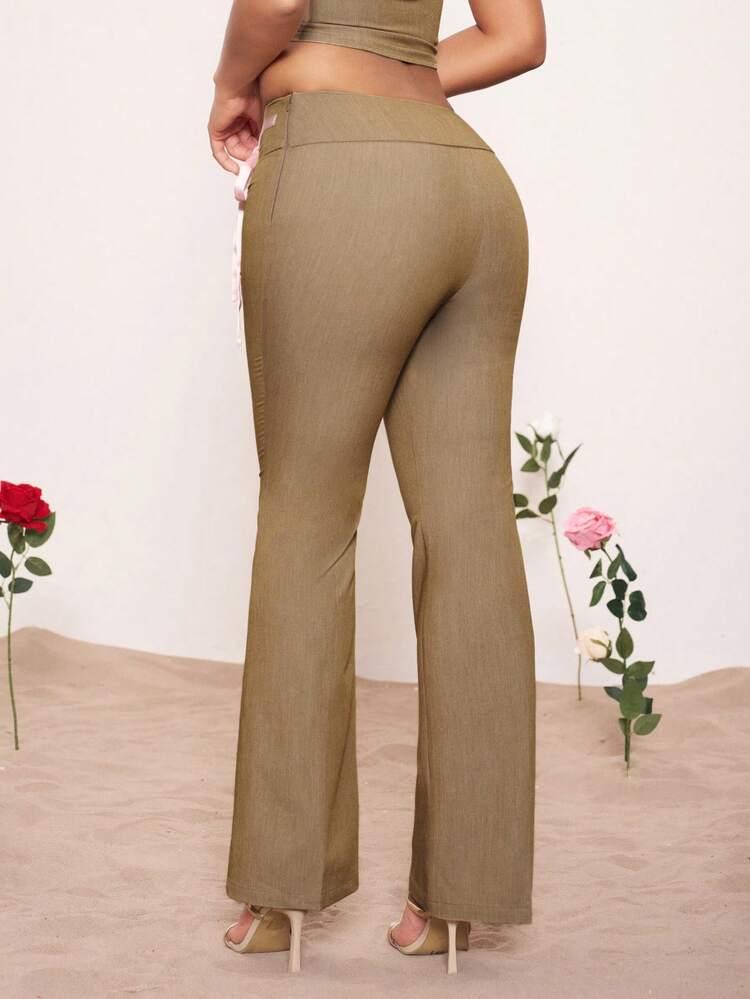 Designer Ladies' Fashionable Solid Color Flared Pants, For Summer, Holiday, Vacation, Festival