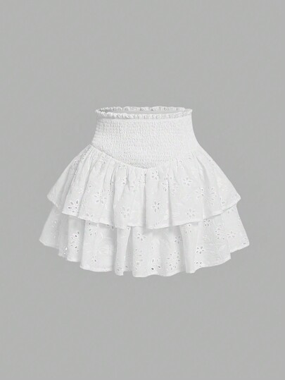 SHEIN MOD Falda de mujer con cintura fruncida, doble capa y volantes en el bajo