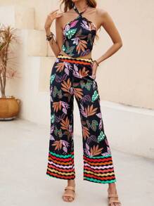 Breezaya 女性印花露背假日風格背心上衣和休閒長褲套裝 - 彩色 - 查看 6