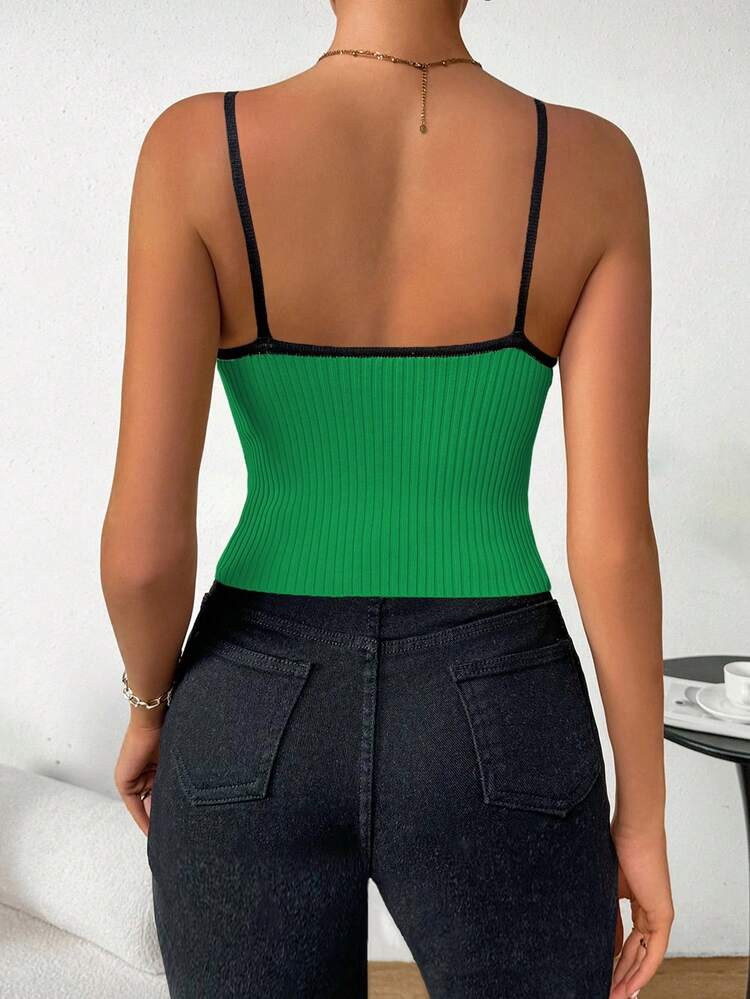 Women's Knit Ribbed Camisole Top With Spaghetti Straps