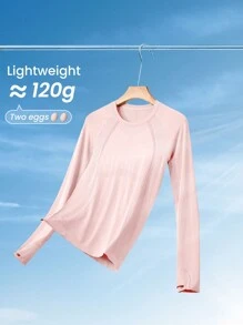 GLOWMODE Seamless Slimfit Long Sleeve Top Hip Length Antibacterial Lightweight Summer Gym - Pink - View 6