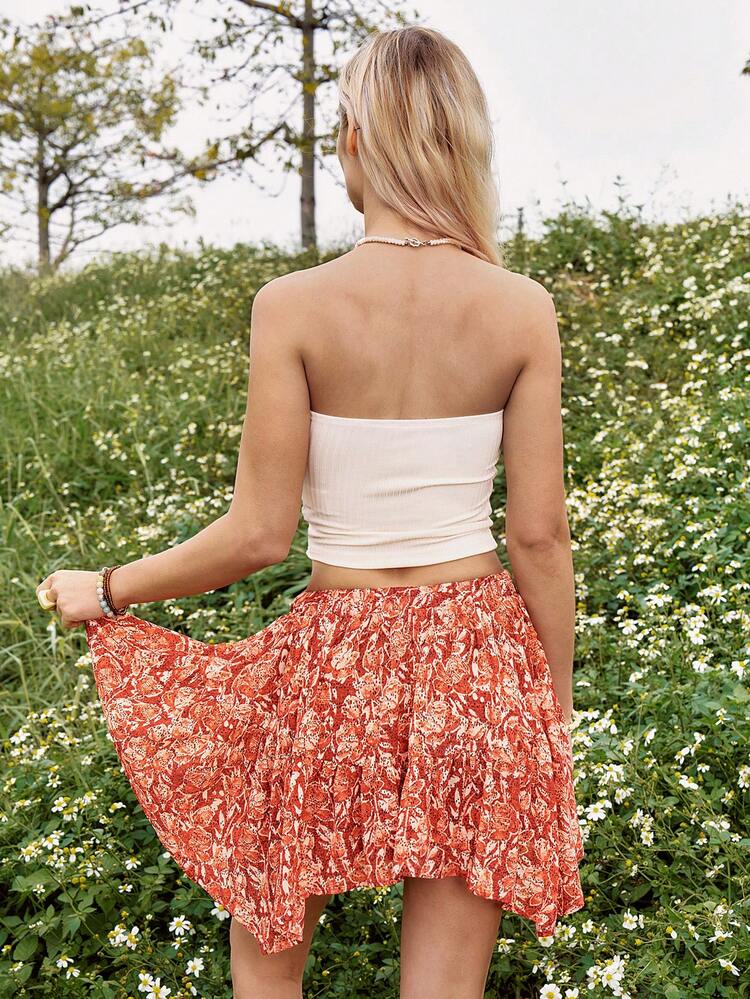 Boho Style Women's Printed Casual Vacation Floral Skirt