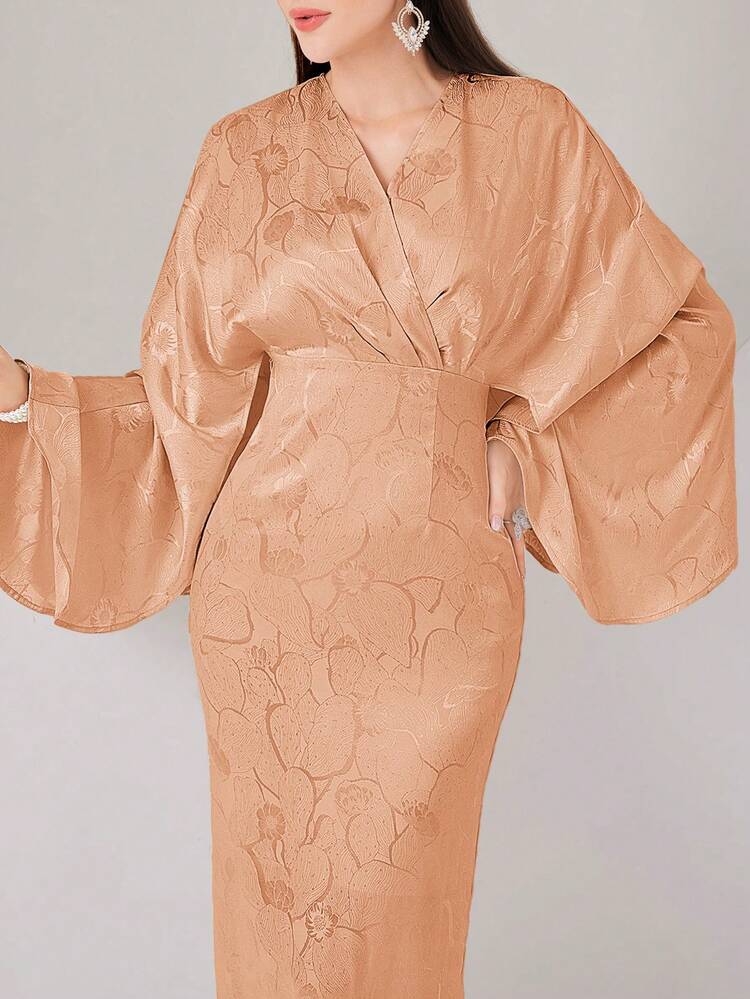Women's Full Print Cape Sleeve Dress Long Evening Dresses