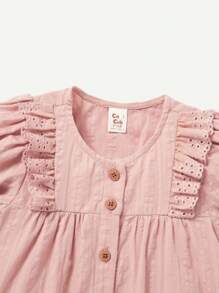 Cozy Pixies Baby Girls' Soft Round Neck Ruffle Trim Puff Sleeve Top - Pink - View 3