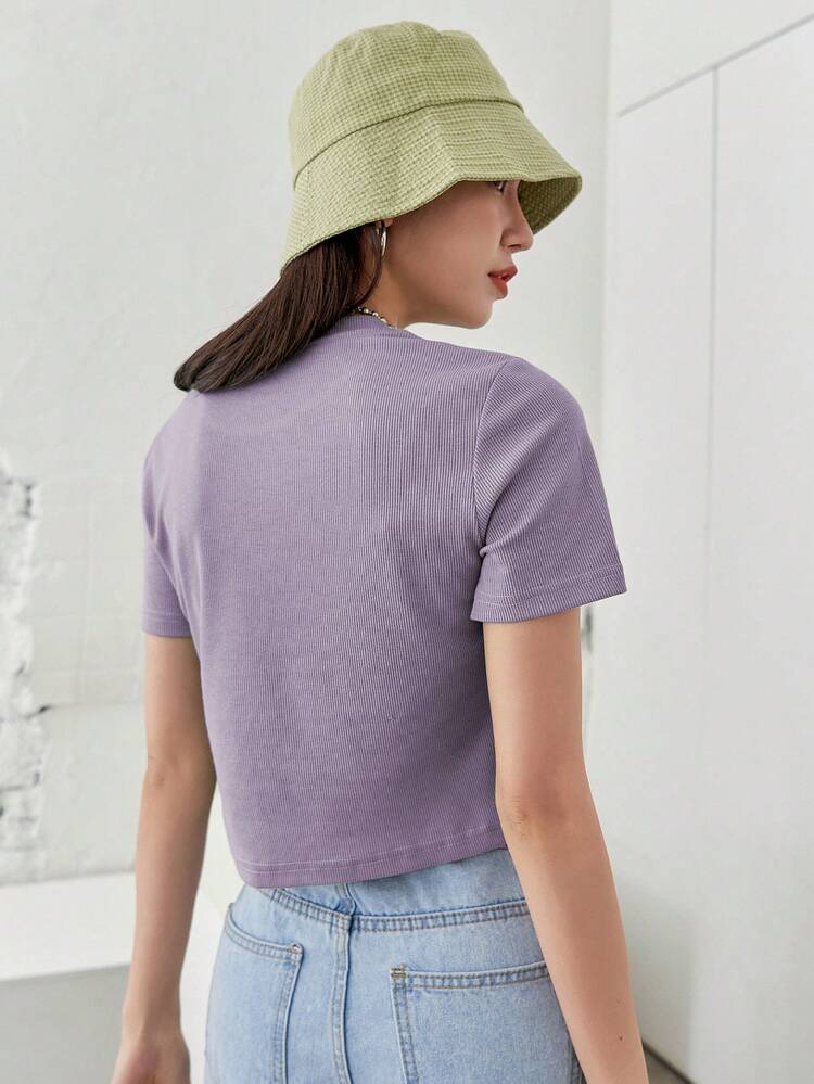 Women's Solid Color Short Sleeve T-Shirt For Summer,Crop Tops Women