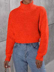 SHEIN Unity Women's Fashionable Solid Color Long Sleeve Pullover Sweater, Knit Pullover Fall Winter - Burnt Orange - View 6