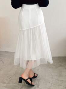 FRIFUL Ladies' White French Style Mesh Skirt - White - View 6