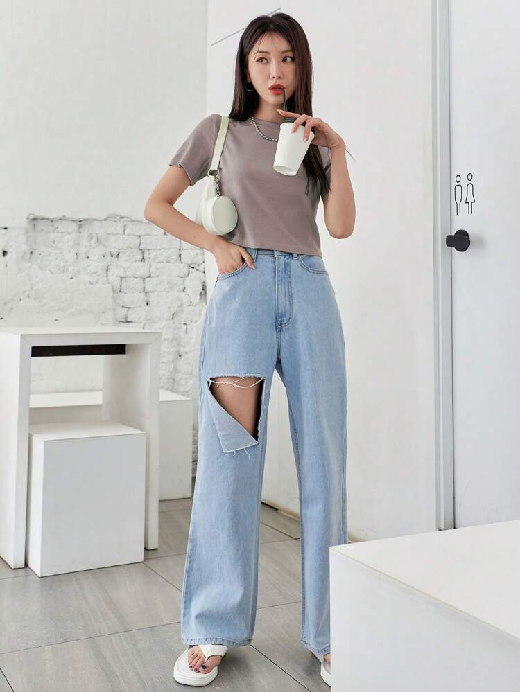 Summer Casual Solid Color Short Sleeve T-Shirt With Textured Stripes,Crop Tops Women