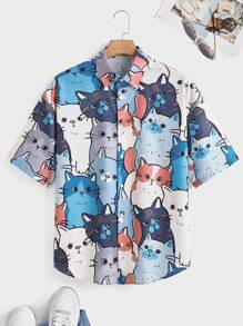 Manfinity RebelGame Nam Đồ họa Hoạt hình Áo sơ mi Oversized - Màu xanh lam - Xem 4