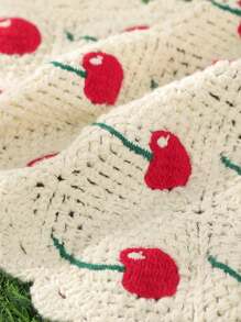 波西米亚风 1 件针织樱桃设计音乐节头巾头带草莓情人节情人节发巾，头巾秋冬发带发饰女士度假装女士 - 米色 - 查看 6