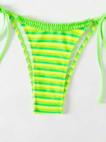 SHEIN Swim Bộ bikini sọc ngang cổ áo mùa hè dành cho nữ dành cho kỳ nghỉ ở bãi biển - màu xanh lá - Xem 5