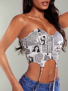 SHEIN BAE Haut Corset De Festival De Musique Été Boho Renaissance Graphiques Foire T-shirts Pour Femmes Haut De Bikini Tops Country Concert Crop Tops Graphiques Mignons D'été