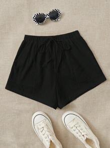 SHEIN EZwear Talla Grande Tejido Deportivo Shorts Para Mujer