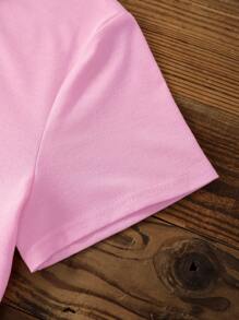 Solid Color Round Neck Basic Short Sleeve T-Shirt Is Suitable For Summer Casual Wear - Pink - View 3