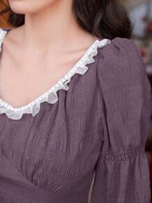 Modelyn 女士时尚夏季圆领蕾丝边收腰长裙 - 紫色 - 查看 8