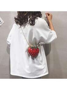 Bolso de hombro/bandolera de PU con diseño de fresa en forma de corazón lindo y de moda para niñas, regalo perfecto para una cita o el Día de San Valentín