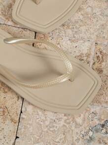 Sandalias planas tipo chanclas de moda para mujer, nuevas sandalias de verano para playa y vacaciones - Caqui - Ver 7